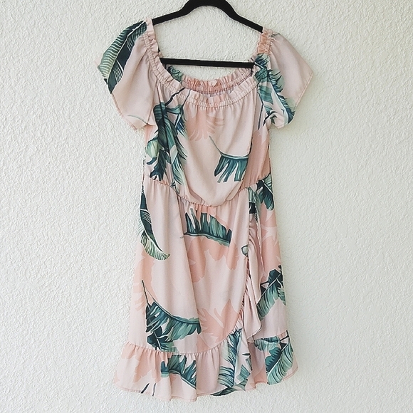 Leafy Off-Shoulder Faux Wrap Front  Summer Dress Size Large - Picture 1 of 9